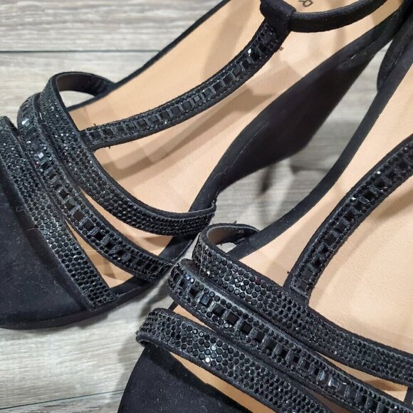 Torrid Women's Sz 10 WW Black Wedge Heels Back Heel Zipper Open Toe Rhinestones - Picture 15 of 15